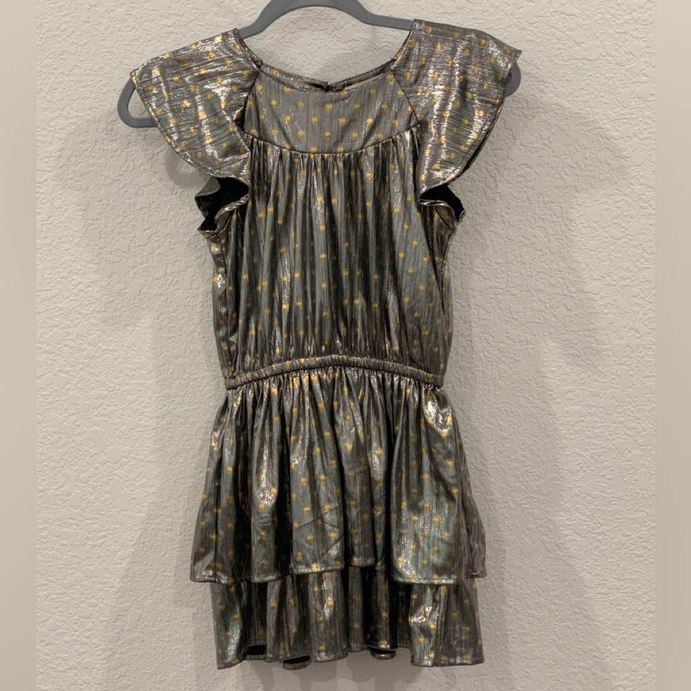 Peek size 8 polka dot silver lame dress with butterfly sleeve. EUC.